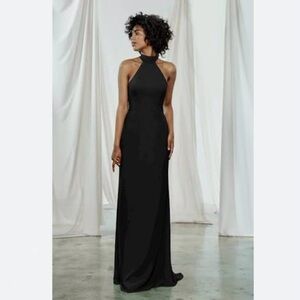 NWT Amsale Sophia Chiffon High Neck Halter Gown Sleeveless Maxi Dress Black 8
